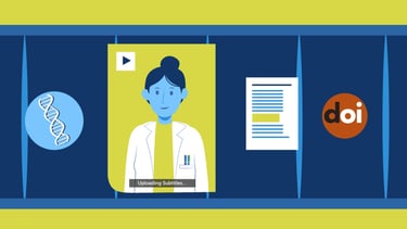 assembly line with a video thumbnail and other elements like a document, DOI and DNA