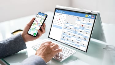 Image of a person scheduling an appointment on desktop and mobile