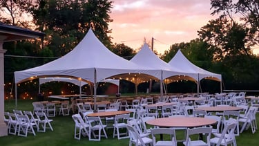 20x60 tent with round tables and resin chairs