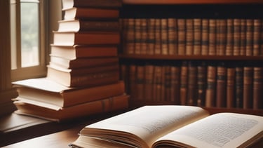 A cozy reading nook with a stack of earthy-toned books reflecting ancestral wisdom.
