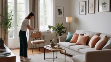 A clean and tidy living room in a vacation rental.