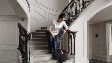 A professional cleaner washing windows.