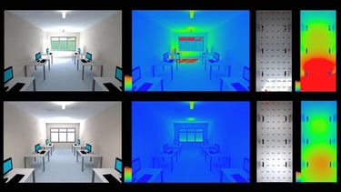 Glare analyses of workplaces with computer workstations and a side opening.