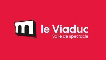 Logo blanc et noir sur fond rouge du Viaduc