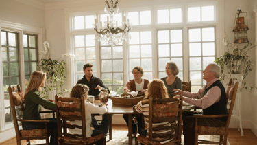 family sitting together at the dinner table
