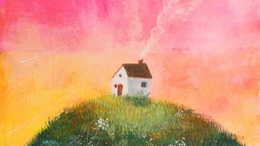 house on hill - whimsical wall art uk