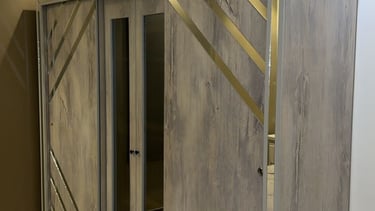 a cabinet with a mirror and a mirror
