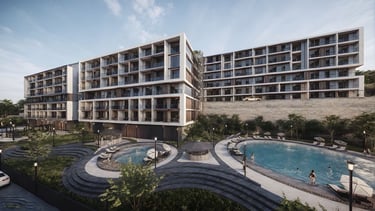 Türkiye'nin Bartın ilinin Amasra ilçesinde gerçekleşmesi planlanan Blue Amasra adında bir toplu konut projesinin görüntüsü.