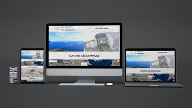 Vue mockup d’un site responsive pour un projet en vente sur plan 3D