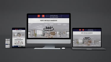 Site VEFA avec visuels 3D affiché sur ordinateur, tablette et smartphone