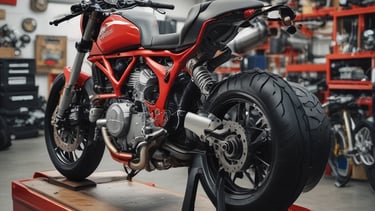 a motorcycle is shown in a garage