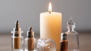 A collection of skincare and beauty products laid out on a surface. The items include a sachet labeled 'Love Beauty and Planet' featuring a floral design with pink flowers, a small dropper bottle with a dark cap, a white packet labeled 'Beautycounter Overnight Resurfacing Peel,' and a makeup brush with dark bristles and a metallic handle.