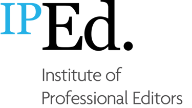 Logo for IPEd, the Institute of Professional Editors, featuring blue and black typography on a white background.