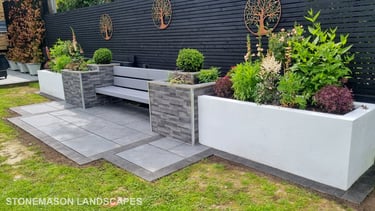 Ultra Modern Chic Dynamic Raised Split Face Planters Porcelain Patio & Bench