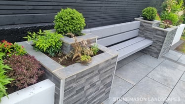 Ultra Modern Chic Dynamic Raised Split Face Planters Porcelain Patio & Bench