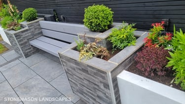 Ultra Modern Chic Dynamic Raised Split Face Planters Porcelain Patio & Bench