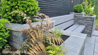Ultra Modern Chic Dynamic Raised Split Face Planters Porcelain Patio & Bench