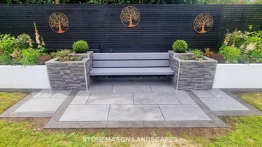Ultra Modern Chic Dynamic Raised Split Face Planters Porcelain Patio & Bench