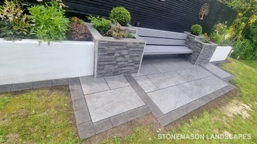 Ultra Modern Chic Dynamic Raised Split Face Planters Porcelain Patio & Bench