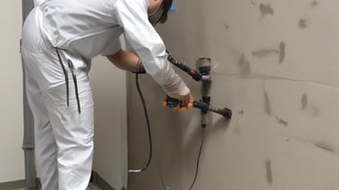 A close-up of resin injection process.