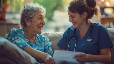 Nurse practitioner working with elderly patient