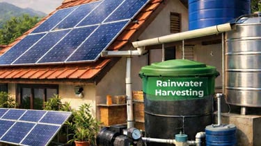 Solar energy and rainwater conservation system for home