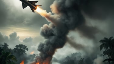 <img src="war_and_forest_fire.jpg" alt="जंगल में युद्ध की वजह से लगी आग और धुआं - पर्यावरणीय विनाश">