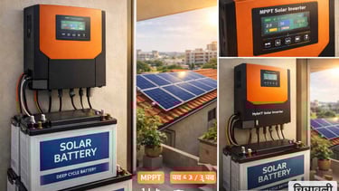 घर में लगा MPPT सोलर इन्वर्टर और बैटरी के साथ सोलर सिस्टम