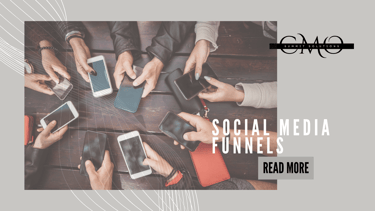 social media funnels hands around a table holding their mobile phones