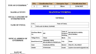 Udyam registration certificate for Micro, Small and Medium Enterprises (MSME)