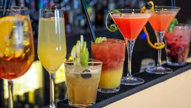 a variety of drinks in a bar
