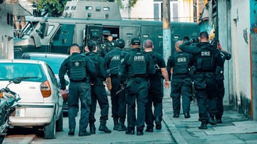 a group of police officers standing in a row