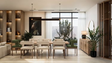 Luxury dining room interior design by Moori Interiors, Dubai