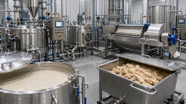 Wheat wet-fractionation line separating starch and gluten.