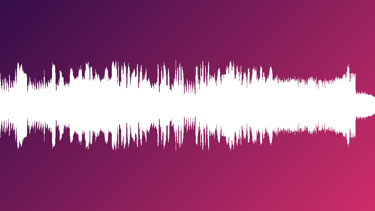 Weißes Audio-Wellen-Icon zur Darstellung einer Tonspur auf einem violett-pinken Farbverlaufs