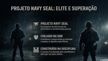 Navy SEAL training program infographic showing soldiers in the rain with text on personal transformation.