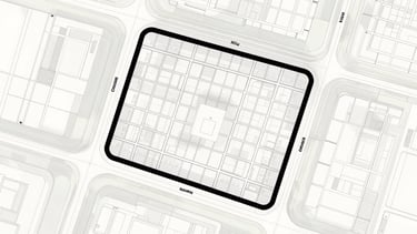 Overhead orthographic plot-plan diagram of a residential land development, lot boundaries clearly delineated, street grid and access roads labeled, common areas indicated, clean line-work on light background, no people, no photographic elements, architectural drawing style