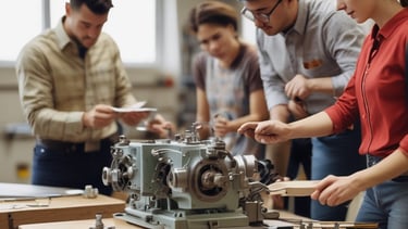 A group of diverse adults engaged in hands-on skills training in a bright, welcoming classroom