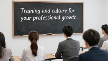 Professionals attend a corporate training session for career growth and company culture development.