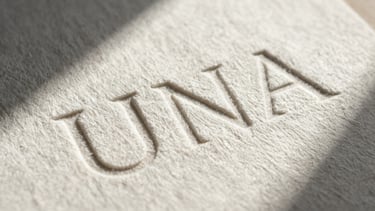 Extreme tactile close-up of heavy-weight cotton paper with deeply debossed minimalist typography, harsh high-altitude mountain sunlight casting sharp shadows.