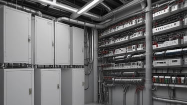 Technician installing modern electrical wiring in a commercial building.