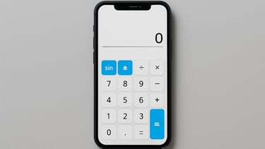 minimalist product photography of a clean mobile interface showing a mathematical tape calculator on a neutral gray background with subtle electric blue accents, sharp focus, 35mm