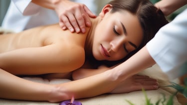 persona recostada boca abajo en una camilla de madaje, tomando terapia de masaje