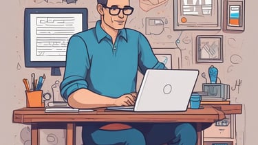 Close-up of hands typing on a laptop with automated email software on screen