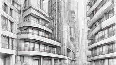 An architectural design blueprint on a table.