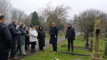 David Pickersgill, local historian and Civic Society member, leading the walk.