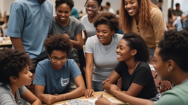 A group of diverse black students engaged in a workshop.