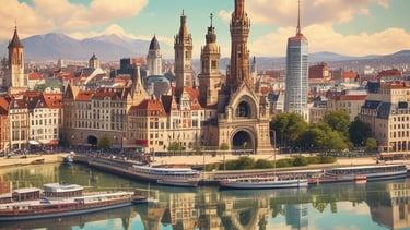 A neon sign with both English and Chinese characters illuminates against a dark background. The sign advertises a travel agency with services such as visa, tour, and ticket assistance. The surrounding area is dimly lit, with faint reflections visible.