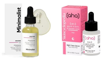 Minimalist AHA BHA Face Exfoliator and Skincyclopedia AHA Night Face Serum