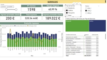 Informe de PowerBI para analizar Big data de centros de estética y peluquería
